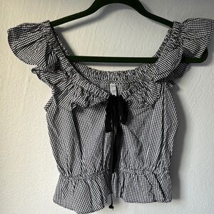 Zara Monochrome Gingham Ruffle Blouse